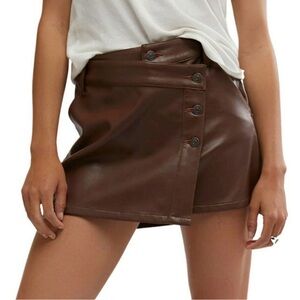 Free People Brown Faux Leather Mini Skirt *damaged*